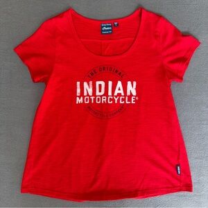 NEW Indian Motorcycle Red Women's Back Pleat relaxed fit Short‎ Sleeve Tee Large